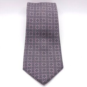 Michael Kors Men's Tie Gray Pink Geometric Pattern Silk Blend Tie 62" Length